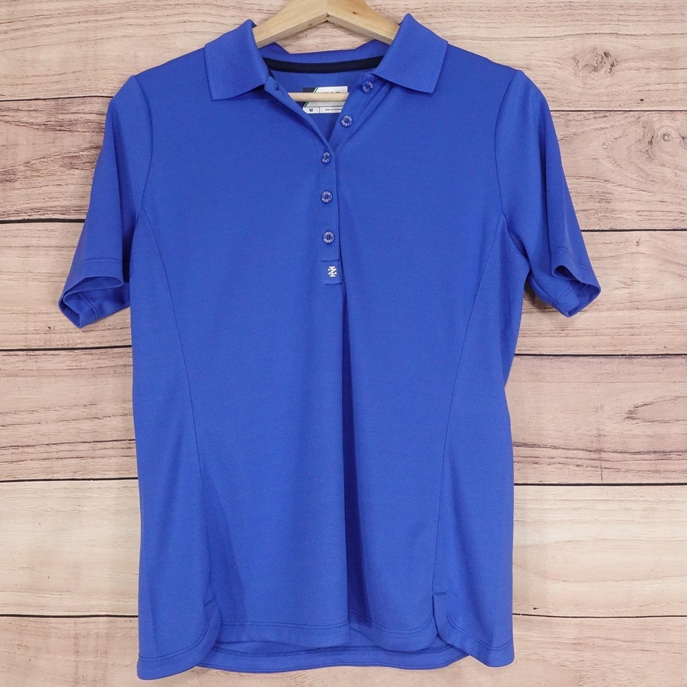 IZOD Golf Polo Womens M Blue Golf Short Sleeve Collared Button Polyester